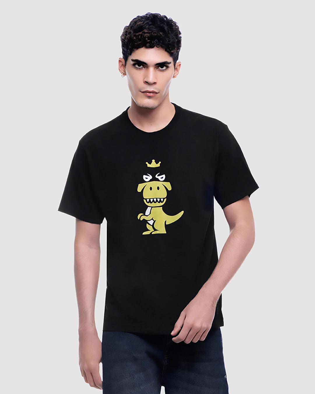 T-Rex Latro Pima Cotton T-shirt with tailored fit, lime green dinosaur design, and black stripe detail – limited edition NYC streetwear