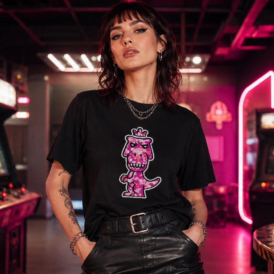 Rubesco T-Rex pink pixel graphic tee by Regno — 100% Peruvian Pima Cotton